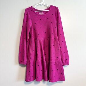 Cat & Jack Purple Polka Dot Waffle Knit Girls Long Sleeve Dress Size 6/7